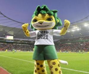 puzzel Zakumi, de mascotte van het WK 2010, een mooie en vriendelijke luipaard met groen haar