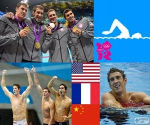 puzzel Zwemmen, mannen 4 × 200 meter vrije stijl estafette podium, Verenigde Staten, Frankrijk en China - Londen 2012-